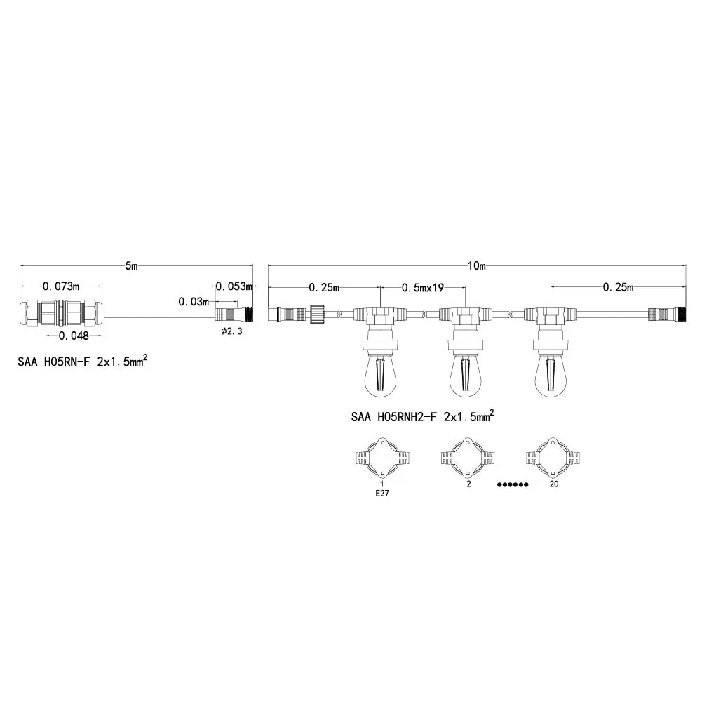 10M LED Festoon Kit at 50 cm Intervals Low Voltage