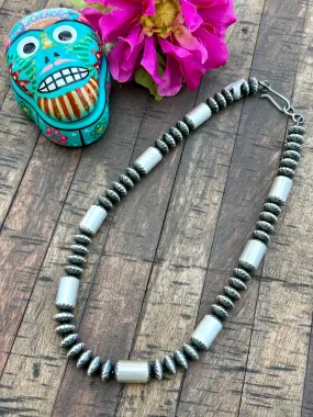 18" Horse Pill and Stamped Navajo Pearl Necklace