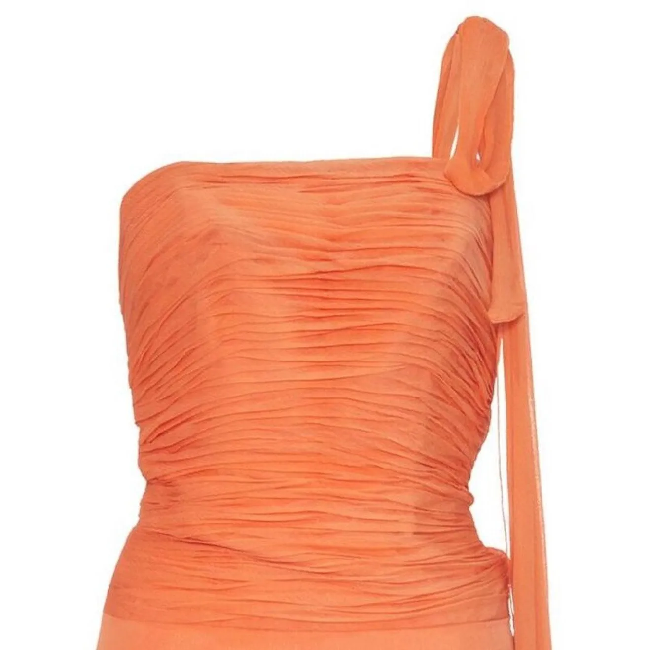 1950s-60s Harrods Orange Silk Georgette Dress With Asymmetrical Strap