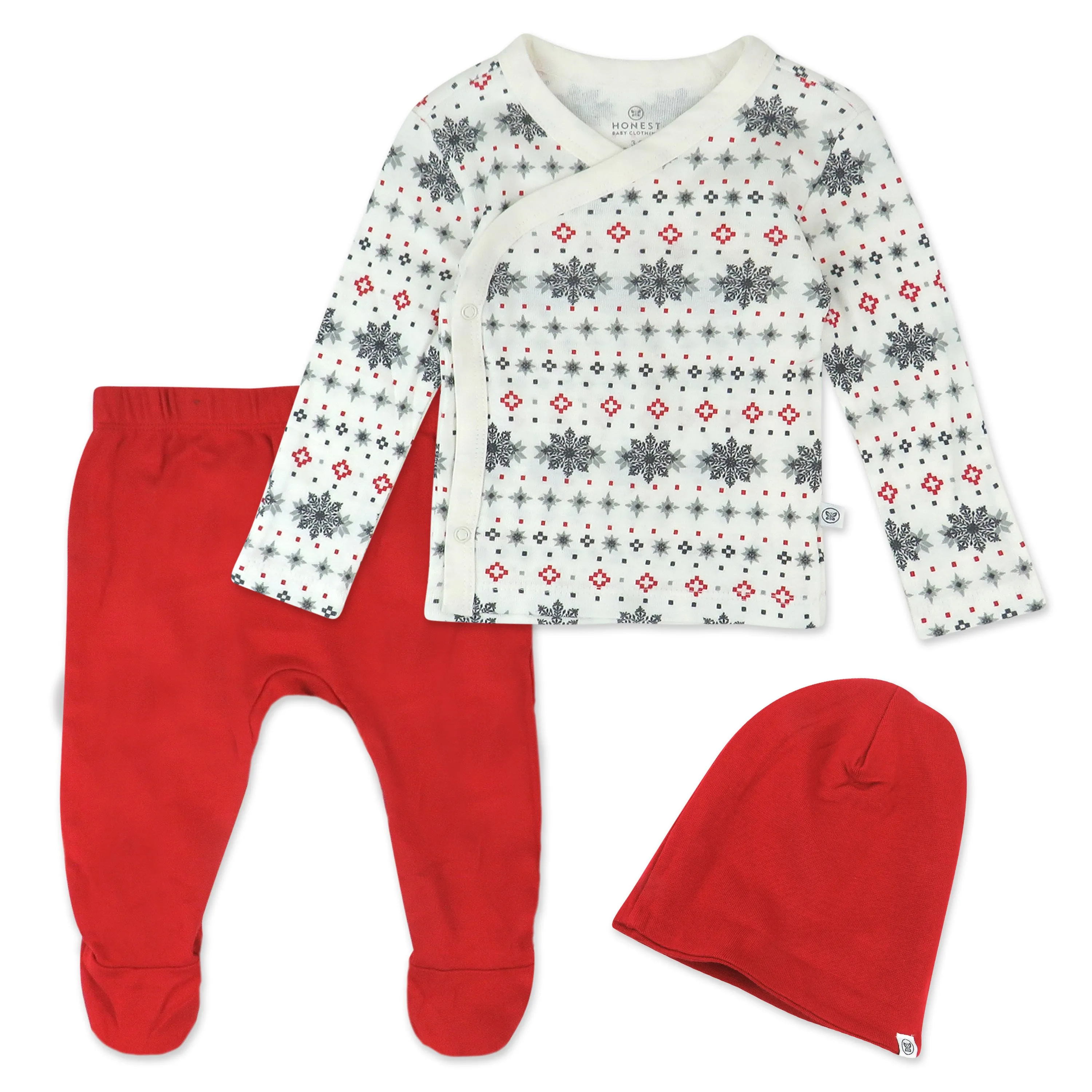 3-Piece Organic Cotton Side-Snap Top, Footed Pant and Beanie/Headband Set