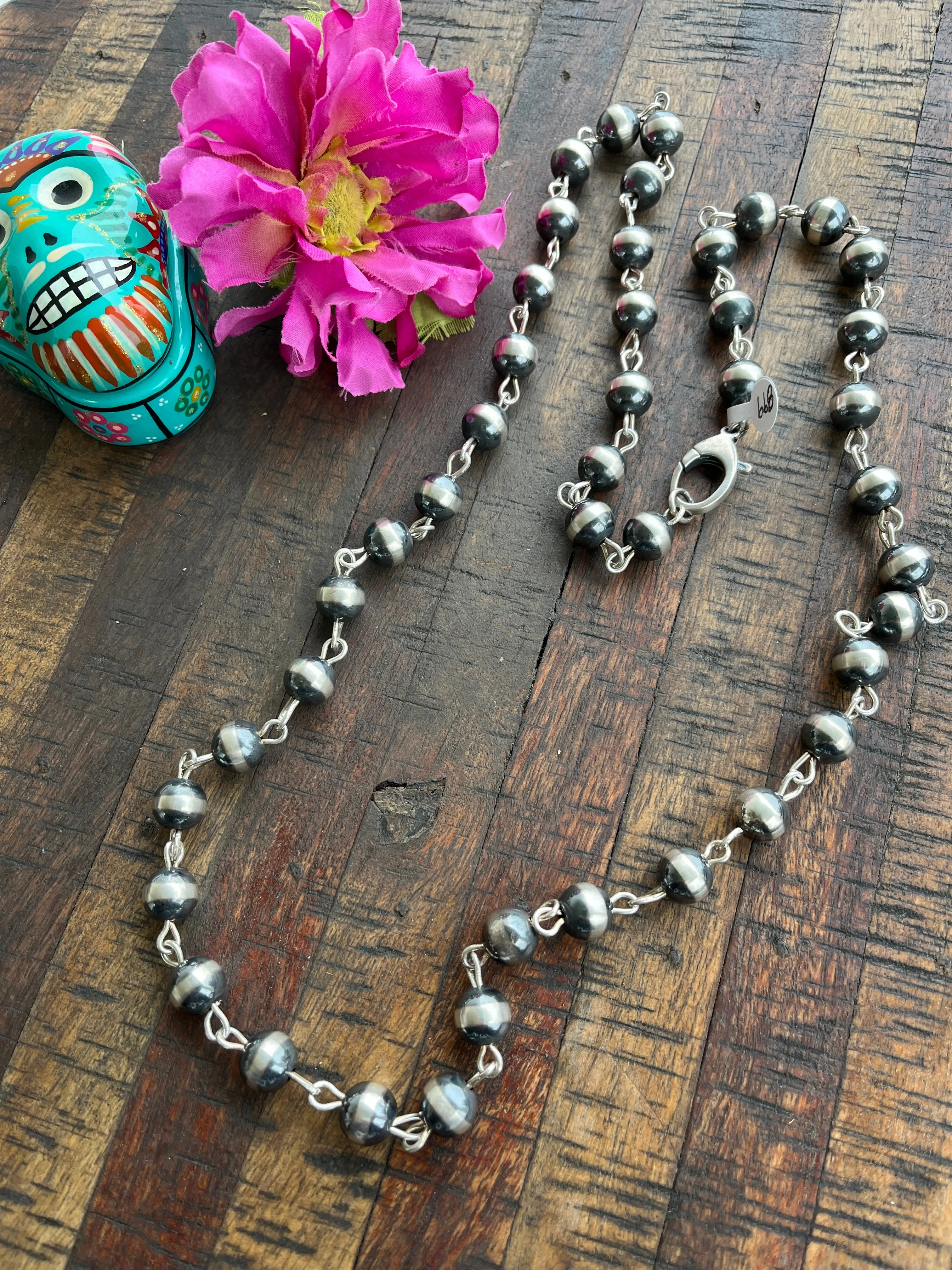 38" 12mm Navajo Pearl Rosary Necklace