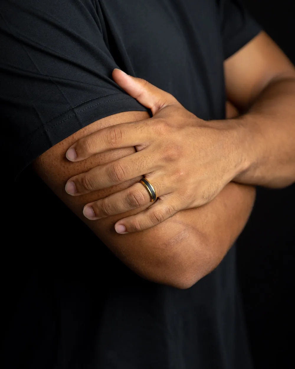 6mm Gold Titanium ring with forged Carbon