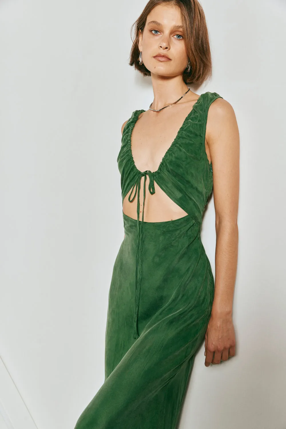 After Dark Bias Cut Maxi Dress Forest