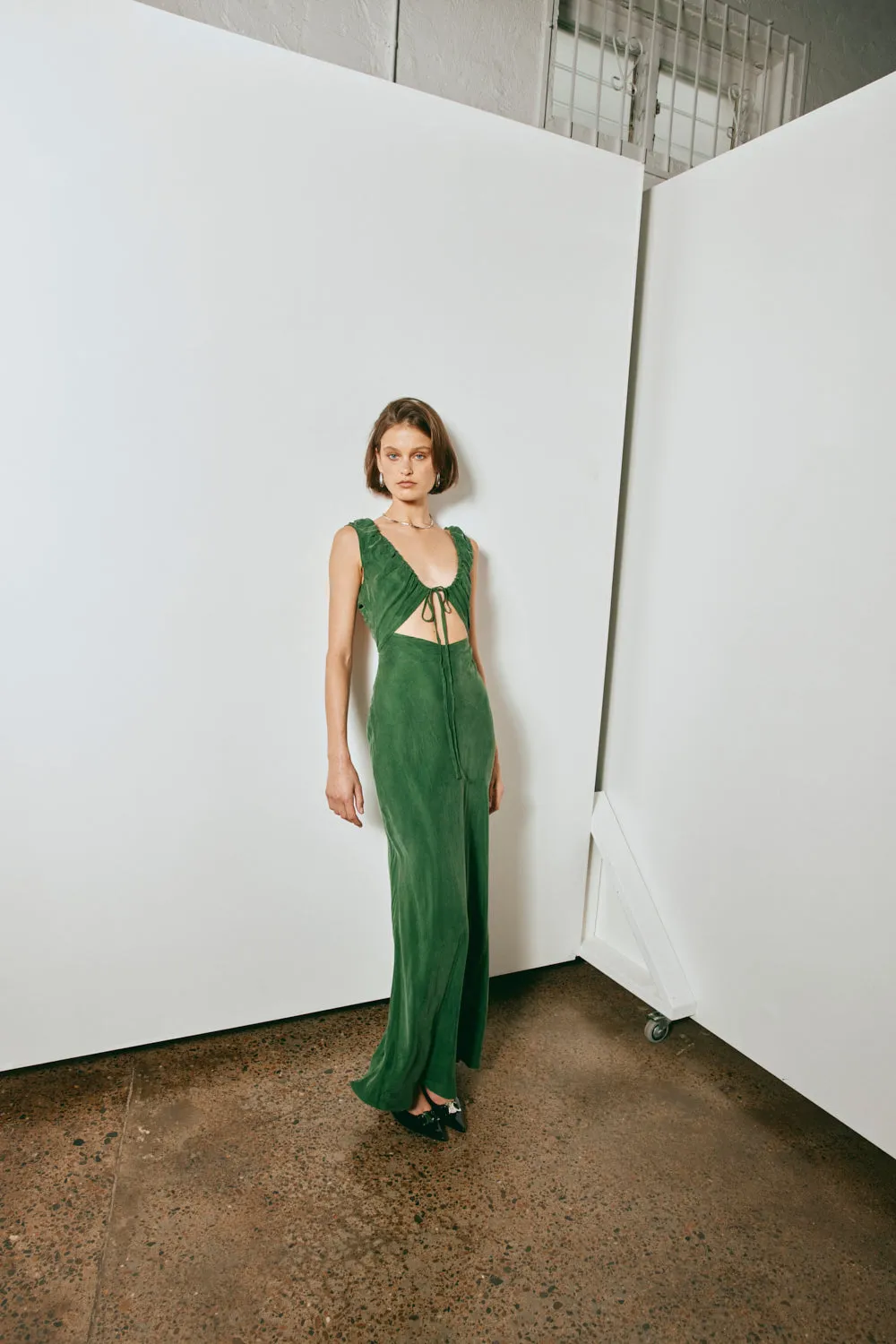 After Dark Bias Cut Maxi Dress Forest