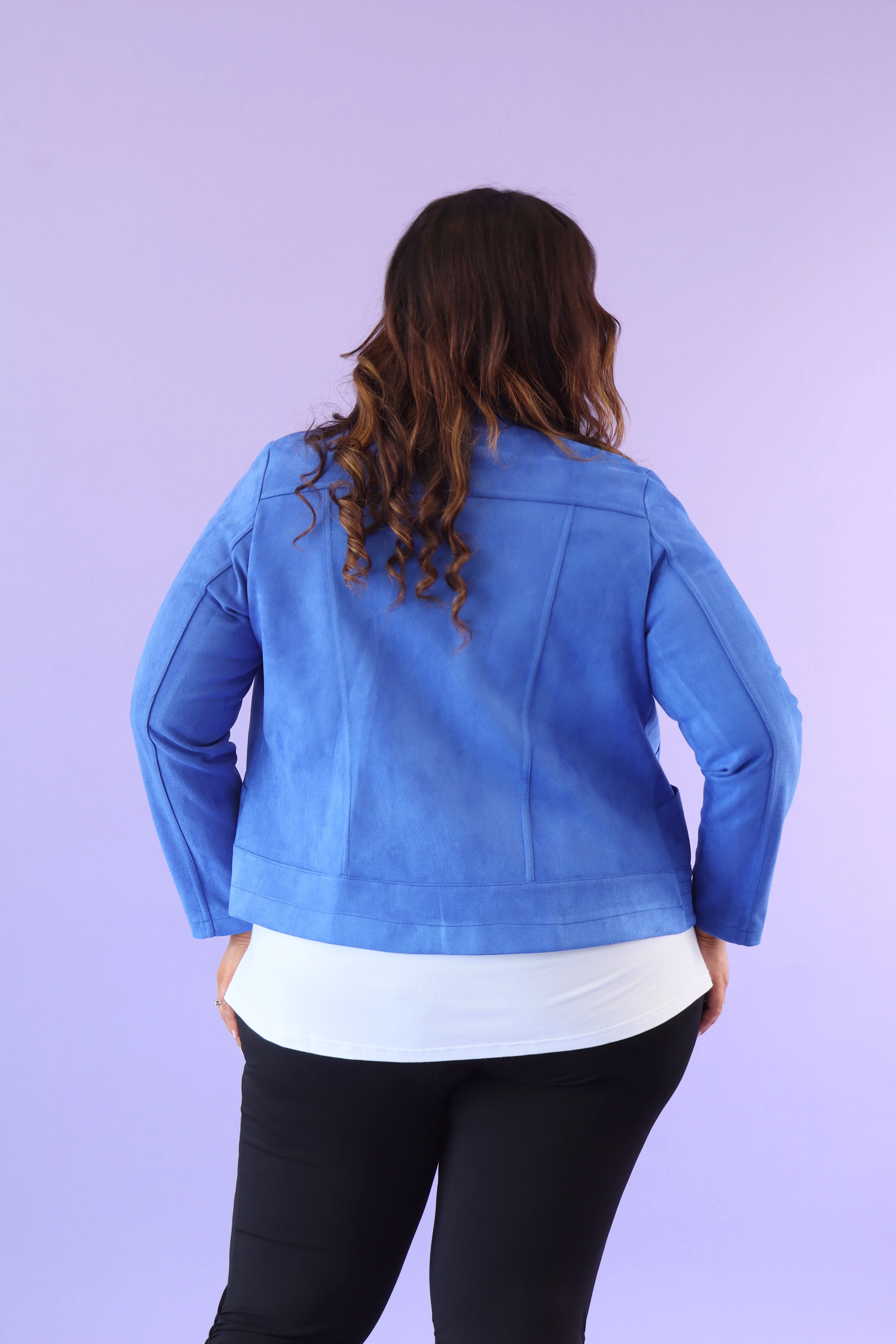 Amber Suede Biker Jacket in Royal Blue