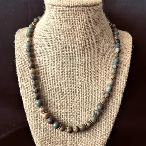 Artistic Stone Mens Beaded Brown Black and Gray Necklace