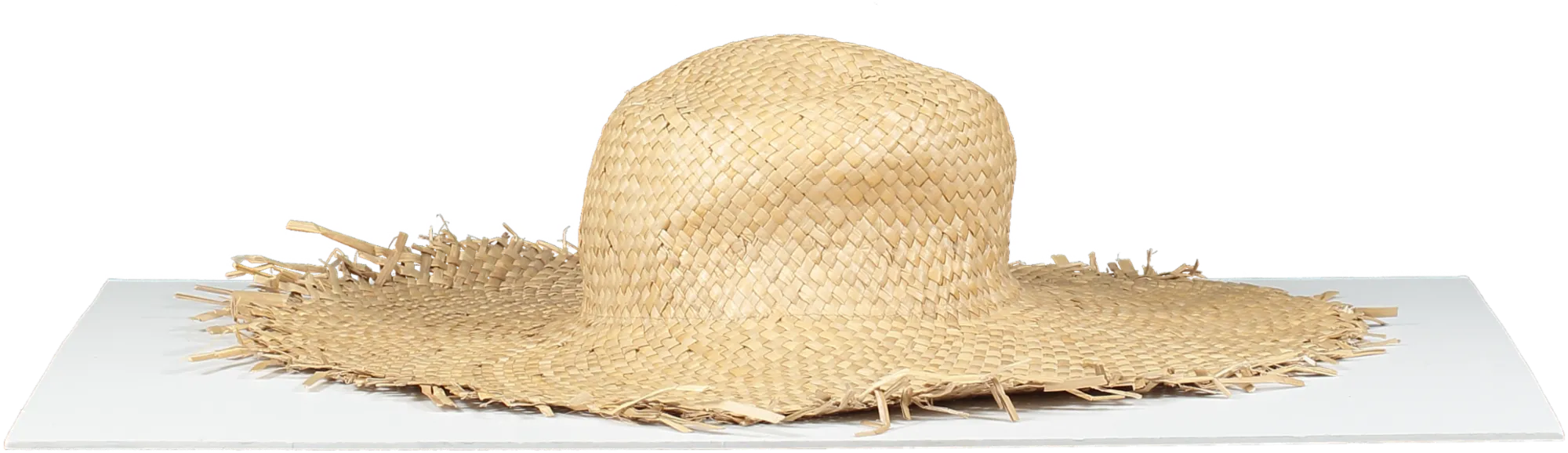 Beige Natural Straw Hat With Fringed Edge One Size