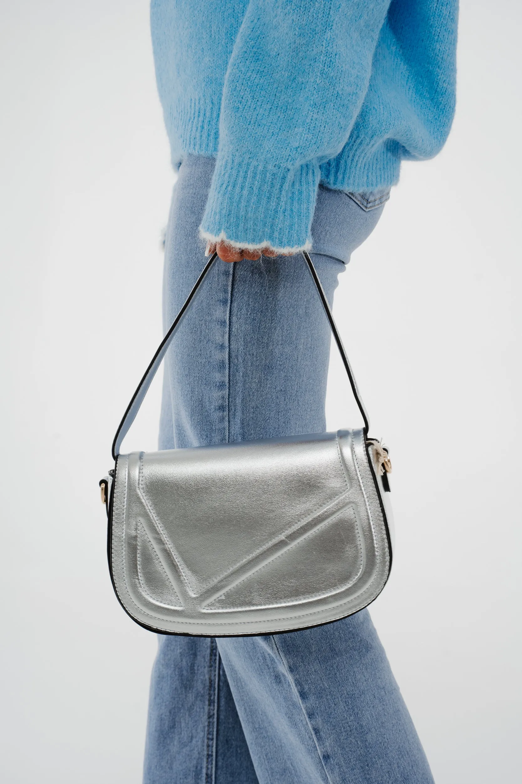 Beth Metallic Shoulder Bag In Silver