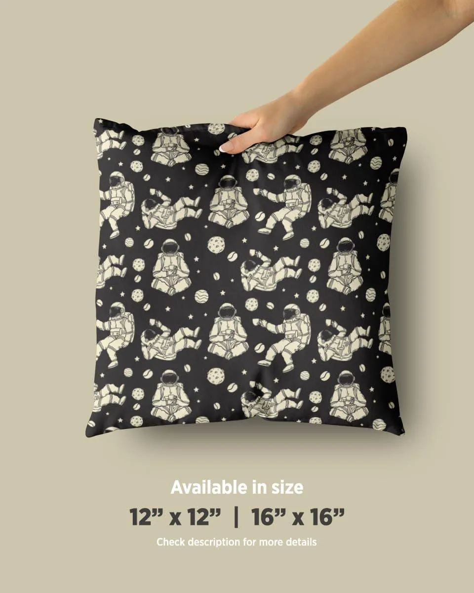 Black & White Cute Astronaut Printed Cushion Cover