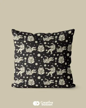 Black & White Cute Astronaut Printed Cushion Cover