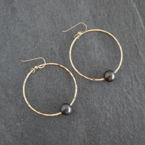 Black Pearl Hoop Earrings - Large