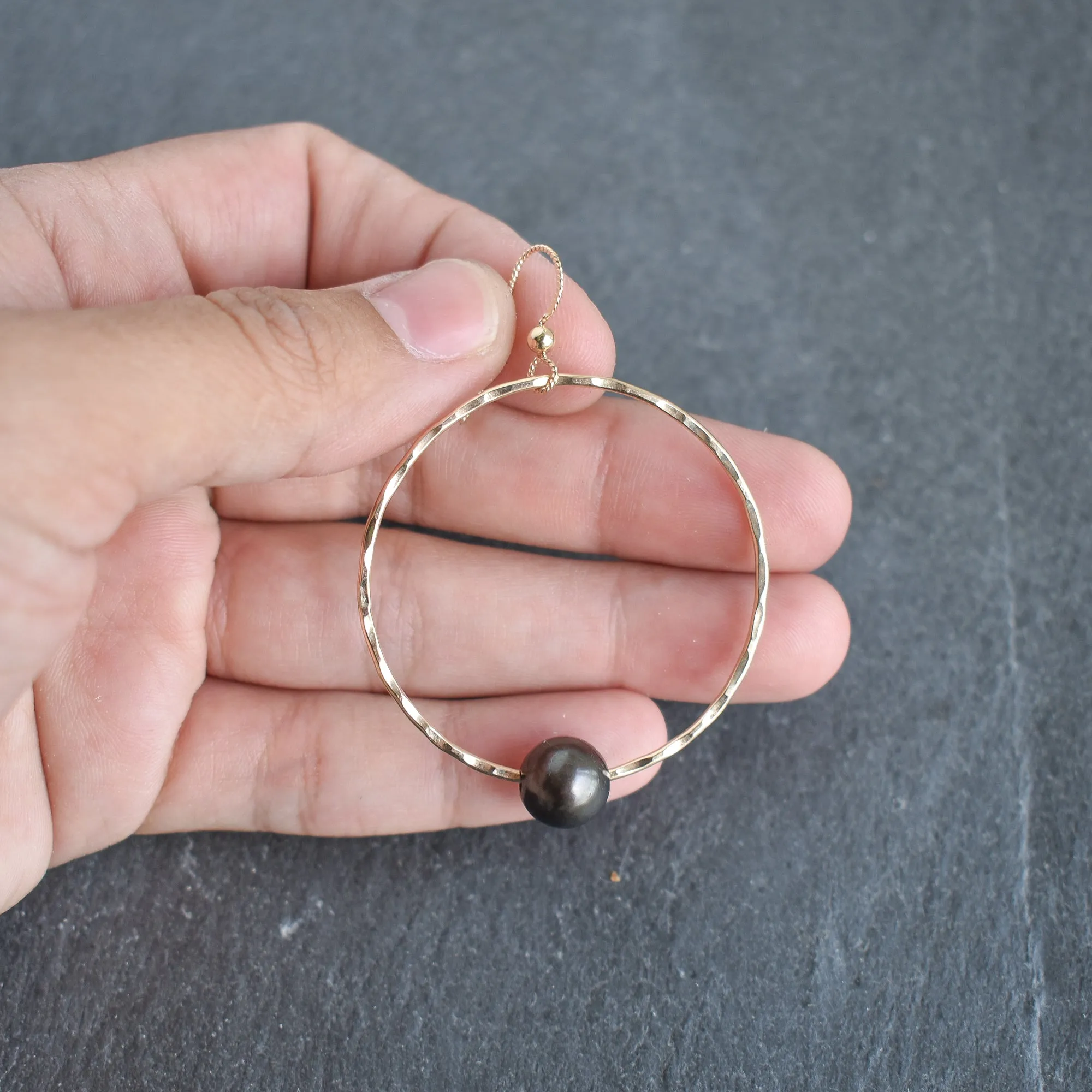 Black Pearl Hoop Earrings - Large