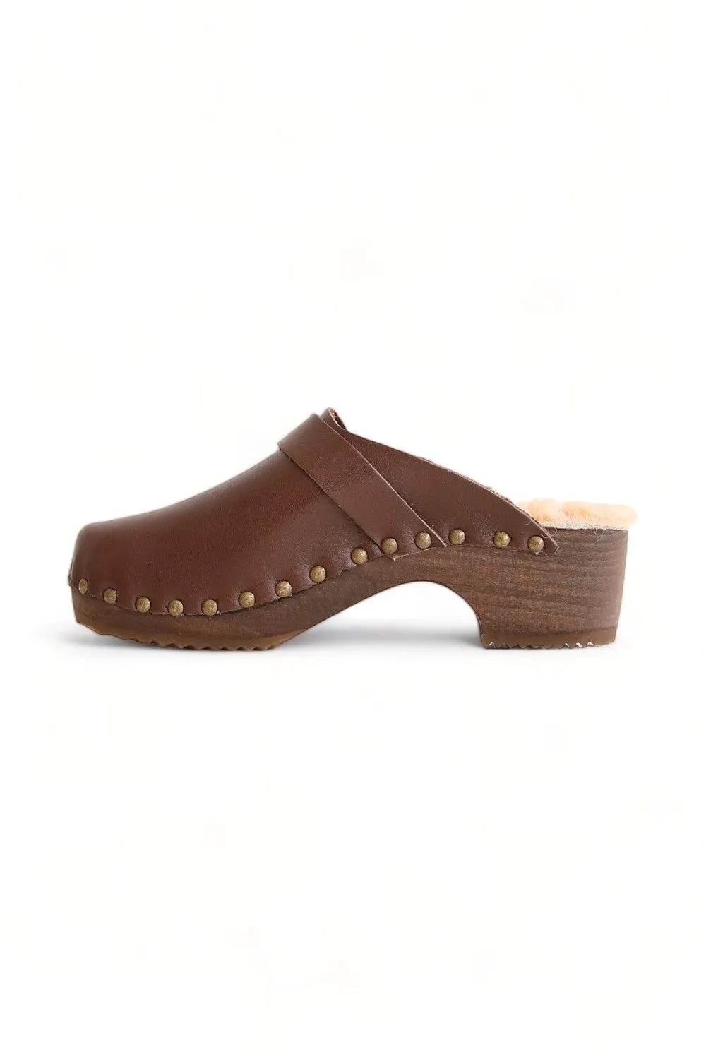 BOSABO VACHETTE MARRON MOUTON NUDE CLOG