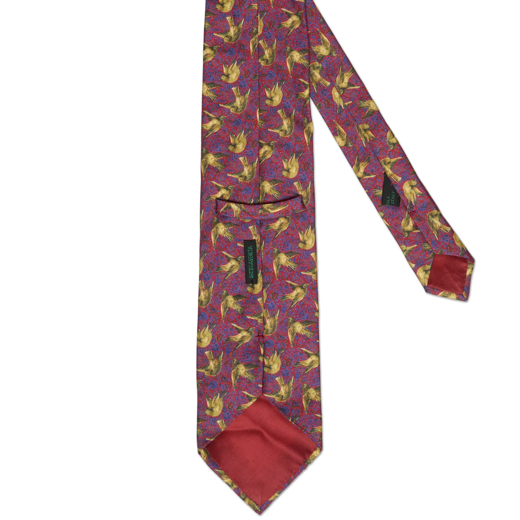 BOTTEGA VENETA Handmade Red Bird Design Silk Tie