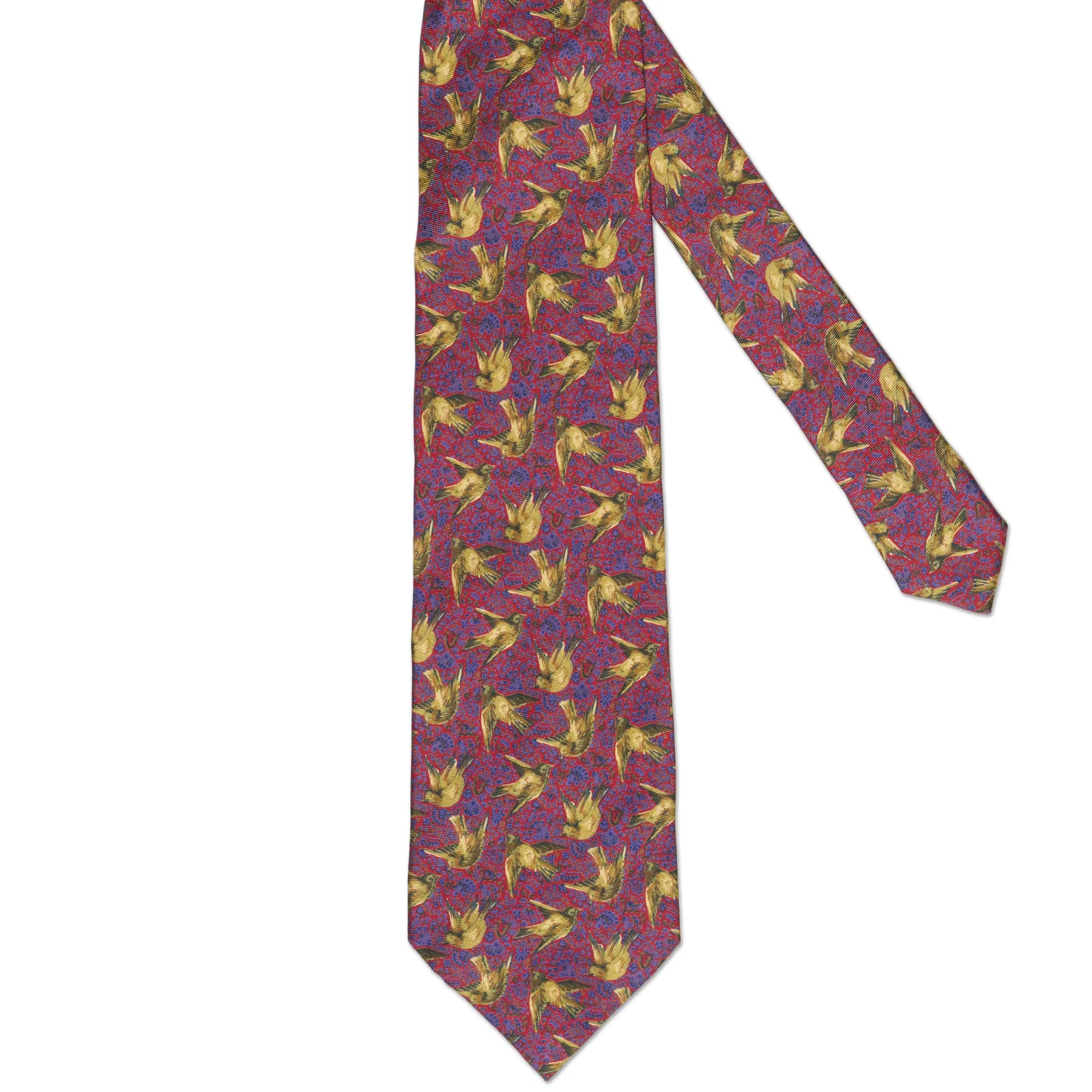 BOTTEGA VENETA Handmade Red Bird Design Silk Tie