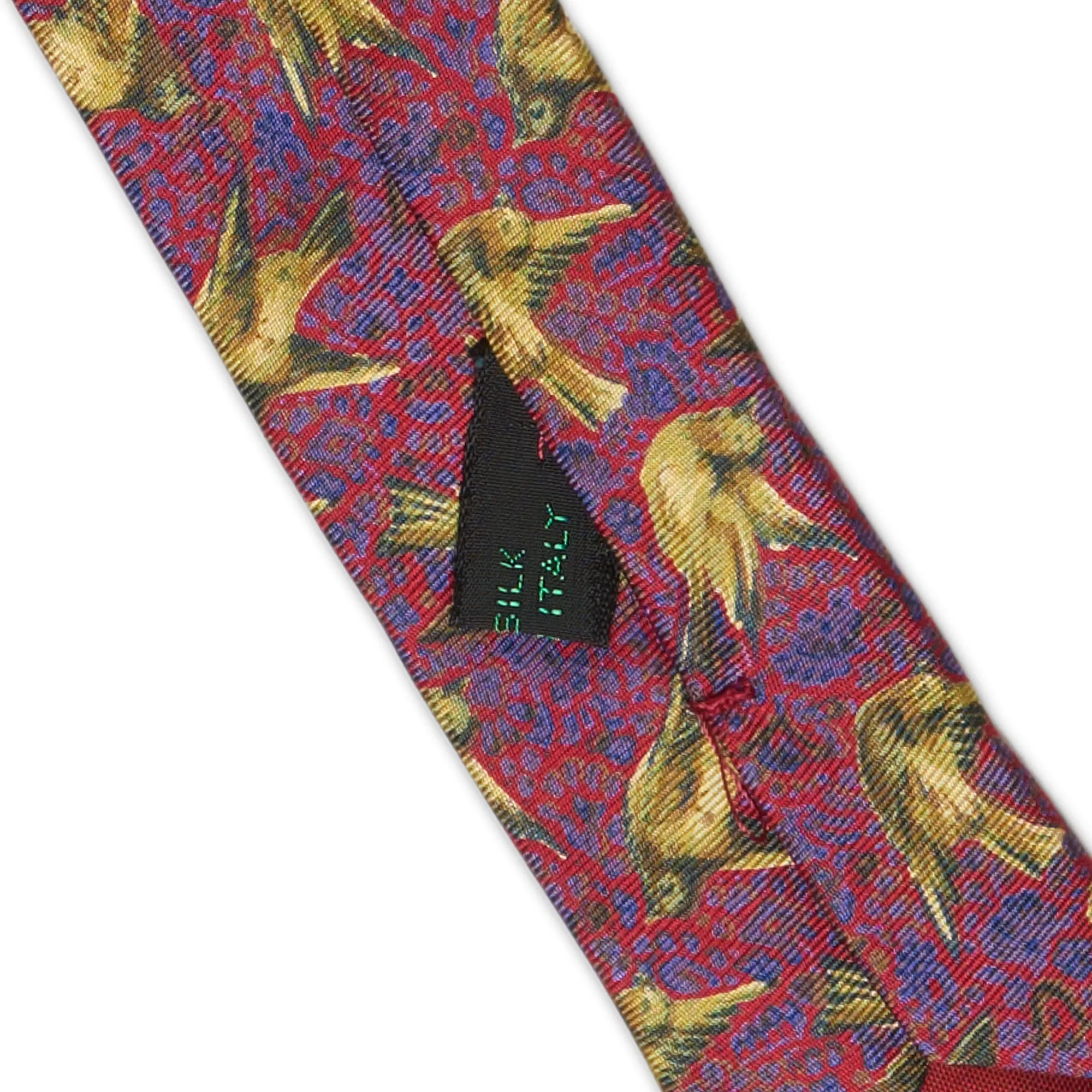 BOTTEGA VENETA Handmade Red Bird Design Silk Tie