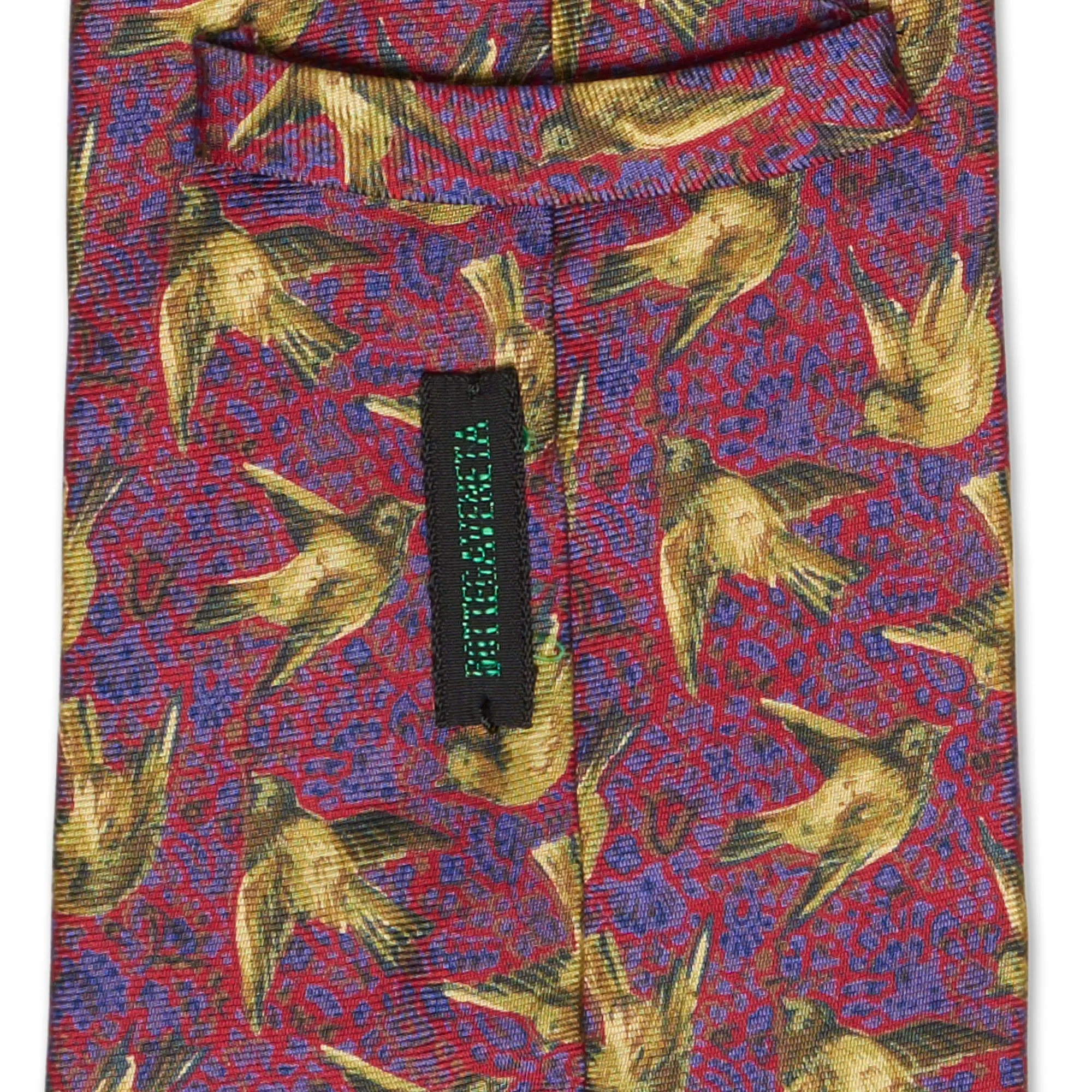 BOTTEGA VENETA Handmade Red Bird Design Silk Tie