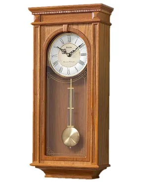 Bulova Manorcourt - Chiming Pendulum Wall Clock - Golden Oak Finish