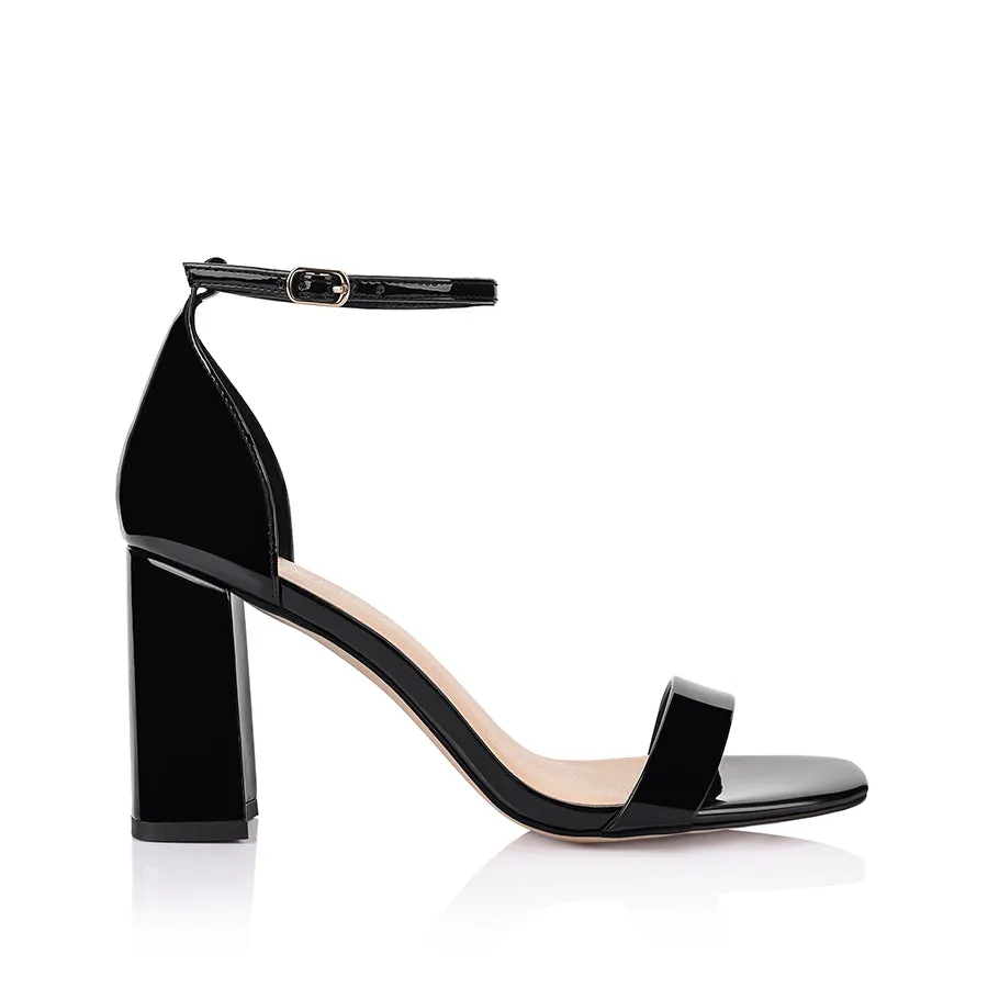 Carly Block Heel Sandals - Black Patent