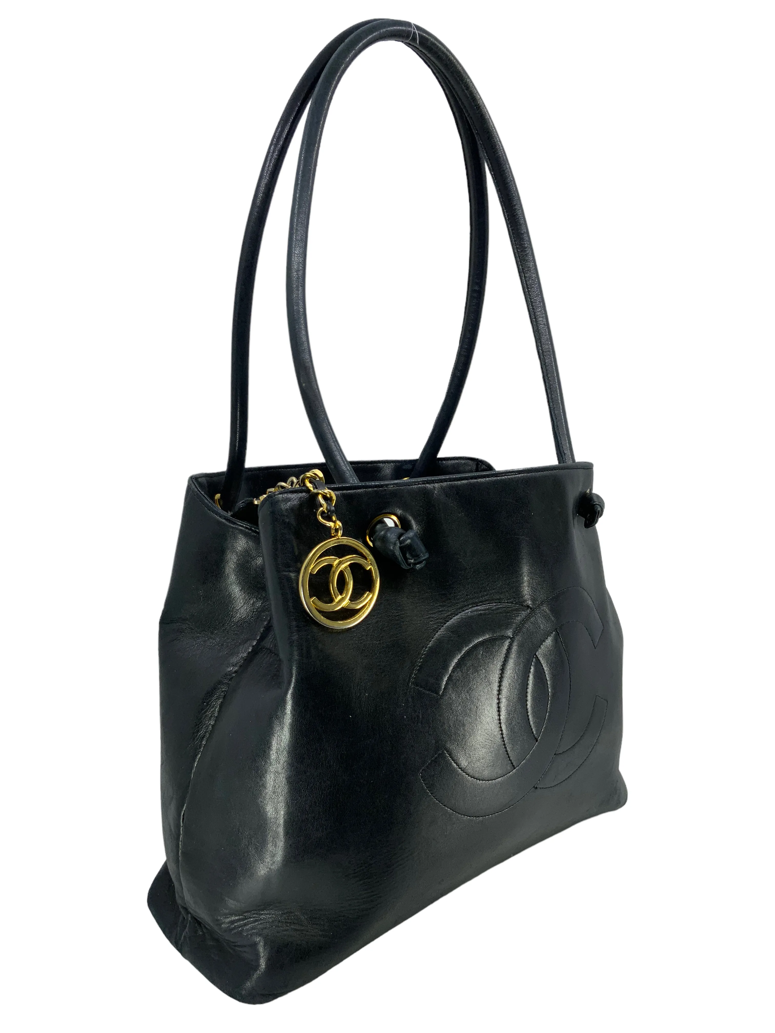 CHANEL Vintage Lambskin Leather CC Logo Tote Bag