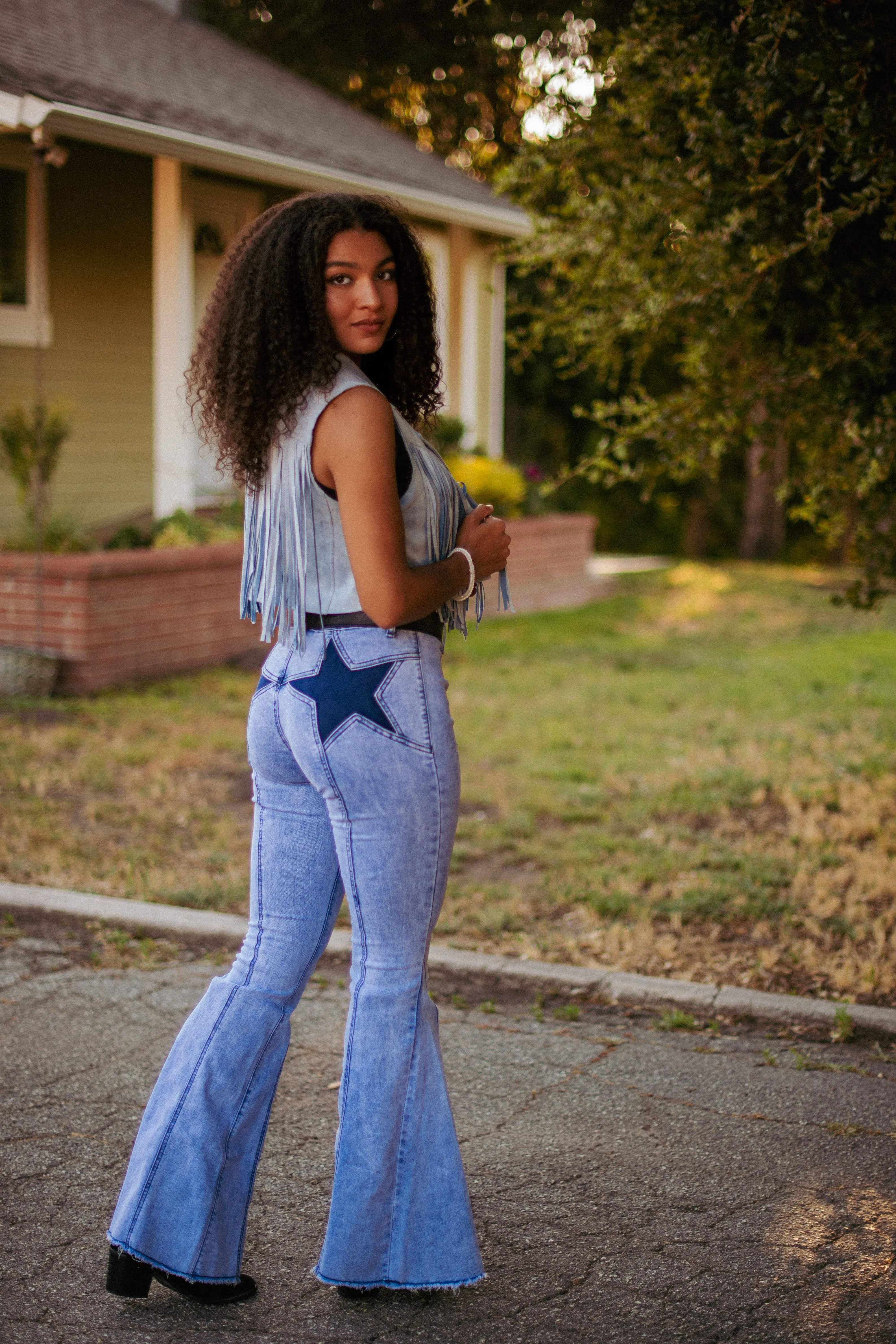 Dixie Fringe Faux Suede Vest - Sky Blue