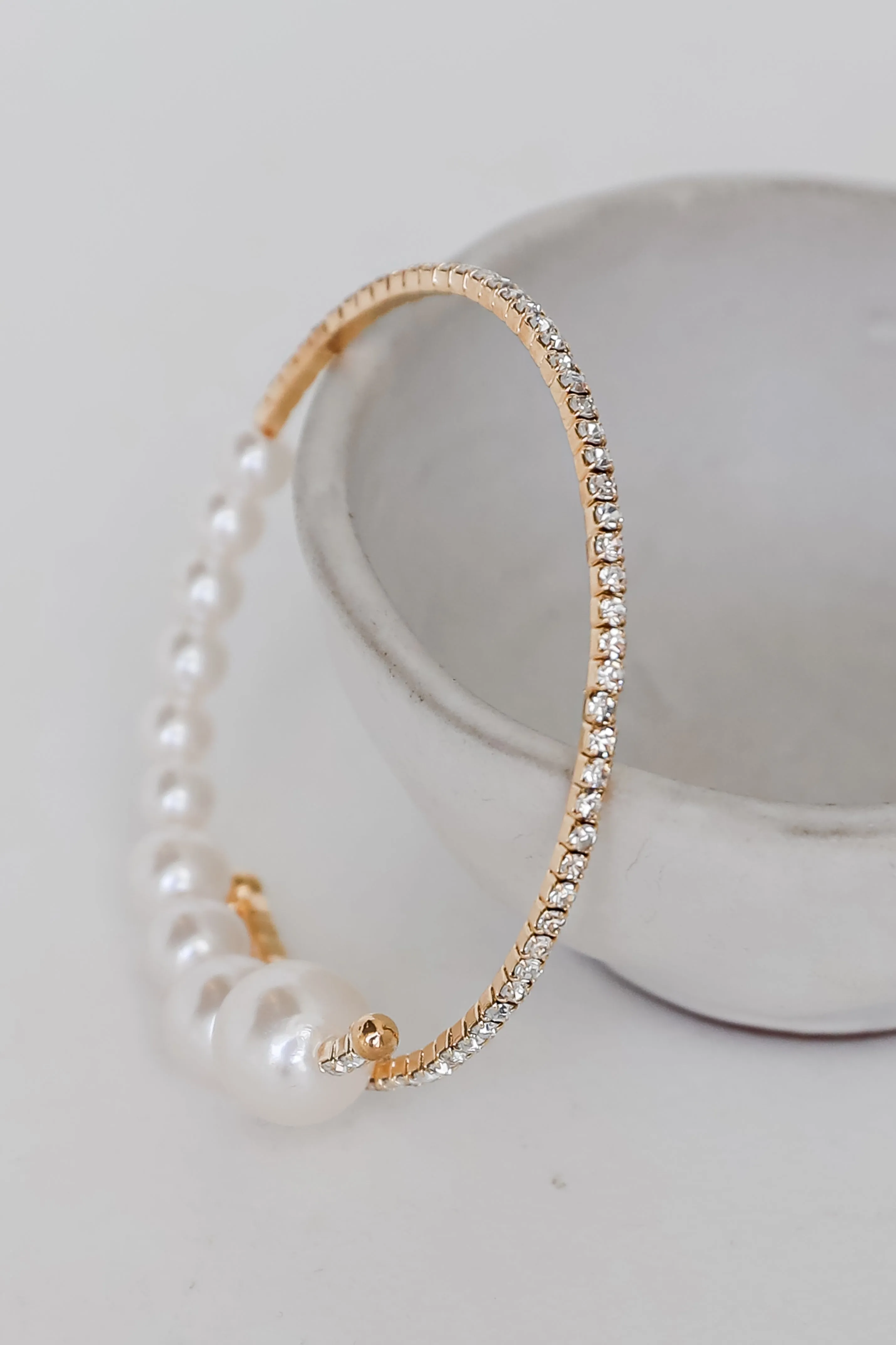 Emilee Gold Rhinestone   Pearl Bracelet