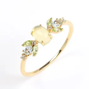 Forest Elf Opal Topaz Peridot Gemstone Gold Plated 925 Sterling Silver Ring