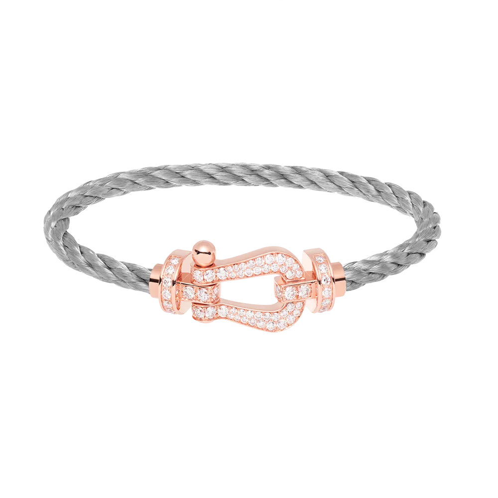 FRED PARIS FORCE 10 BRACELET STEEL CABLE AND ROSE GOLD WITH DIAMONDS BUCKLE (L)