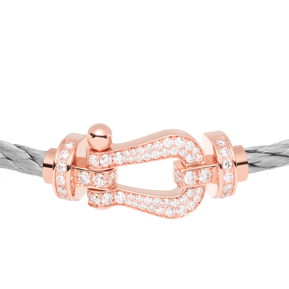 FRED PARIS FORCE 10 BRACELET STEEL CABLE AND ROSE GOLD WITH DIAMONDS BUCKLE (L)