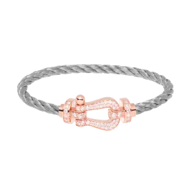 FRED PARIS FORCE 10 BRACELET STEEL CABLE AND ROSE GOLD WITH DIAMONDS BUCKLE (L)