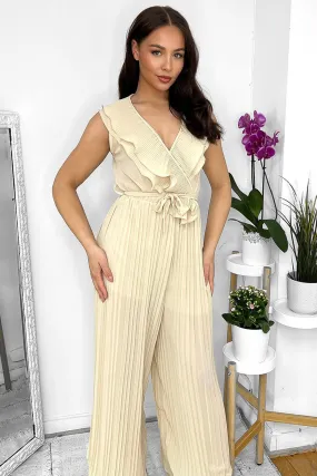 Frilled Front Sleeveless Chiffon Jumpsuit