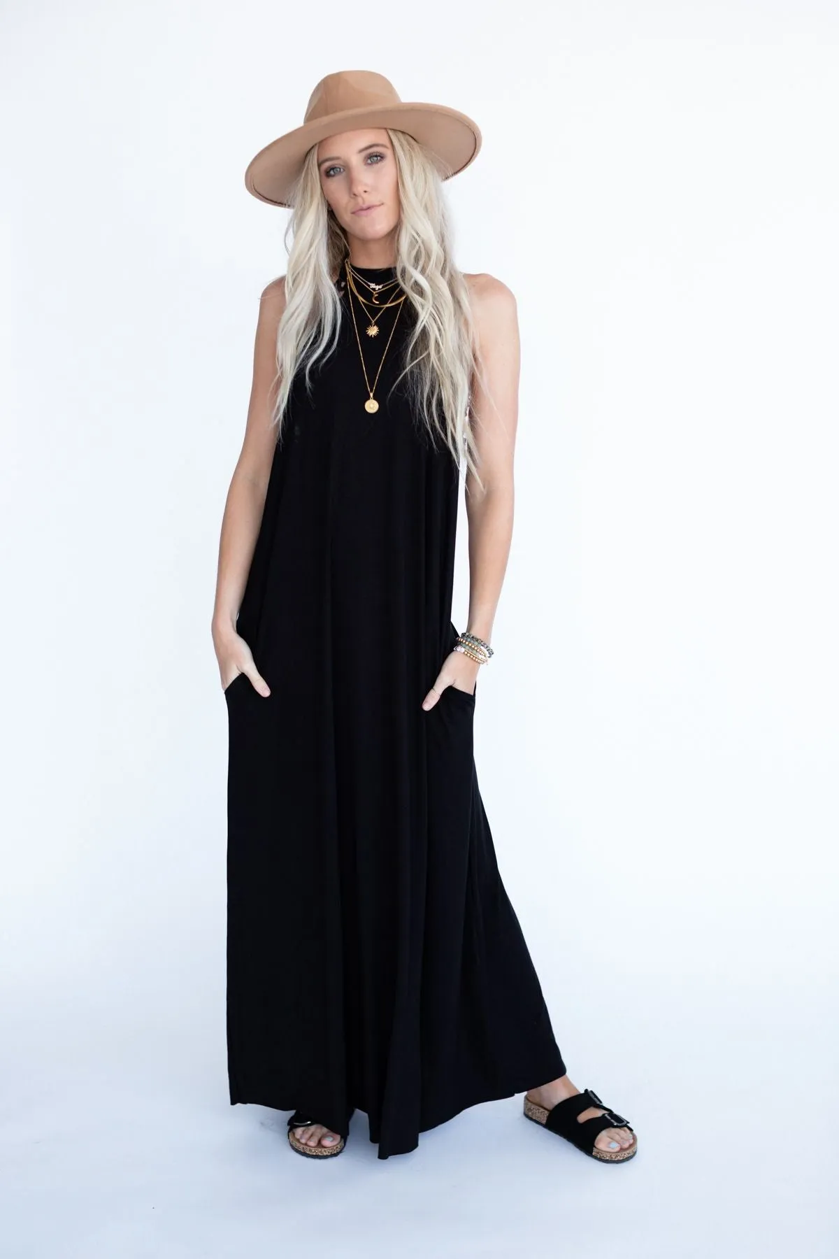 Giselle High Neck Crochet Maxi Dress - Black