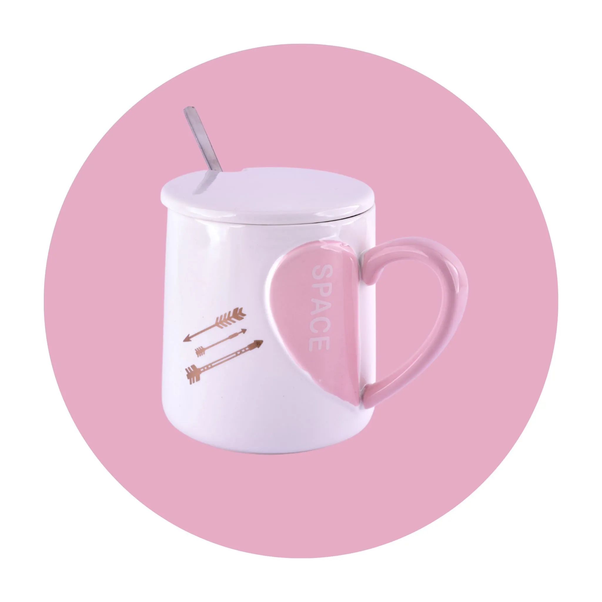 Hearts & Brews: Cute Mug with Lid & Spoon