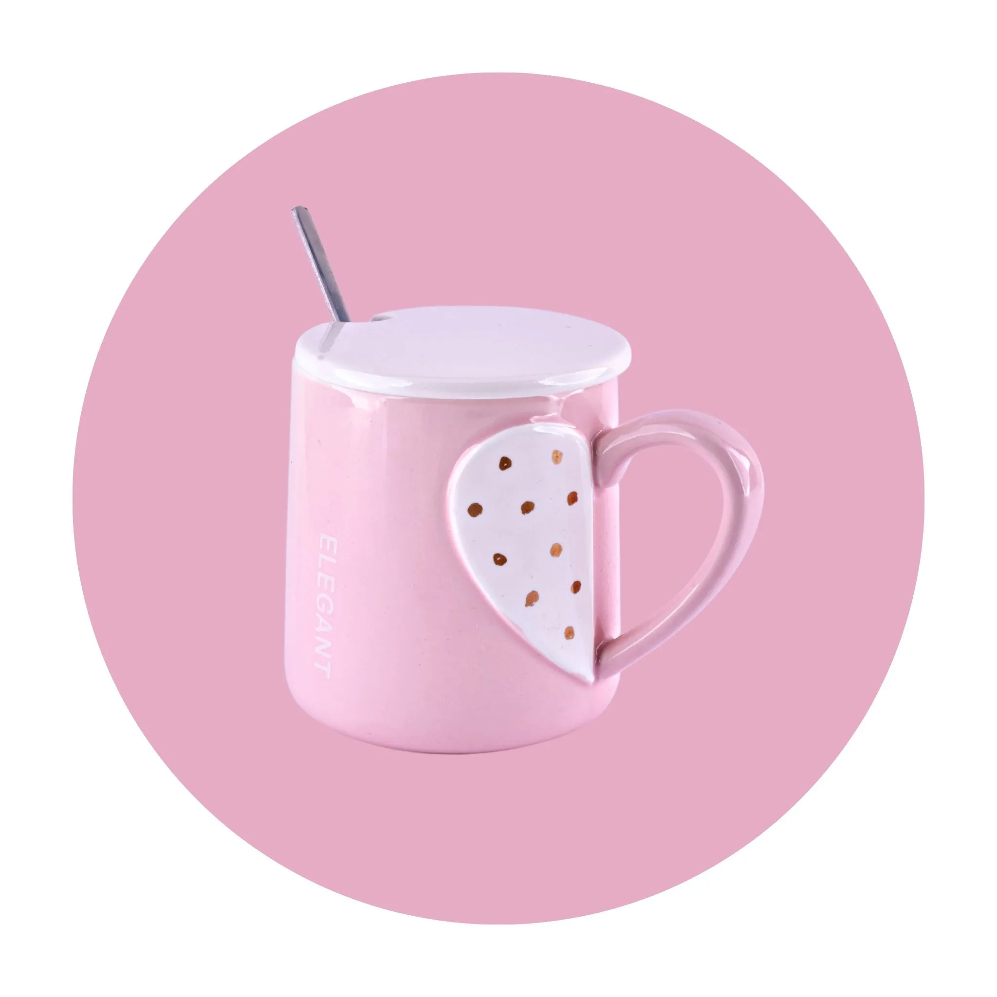 Hearts & Brews: Cute Mug with Lid & Spoon