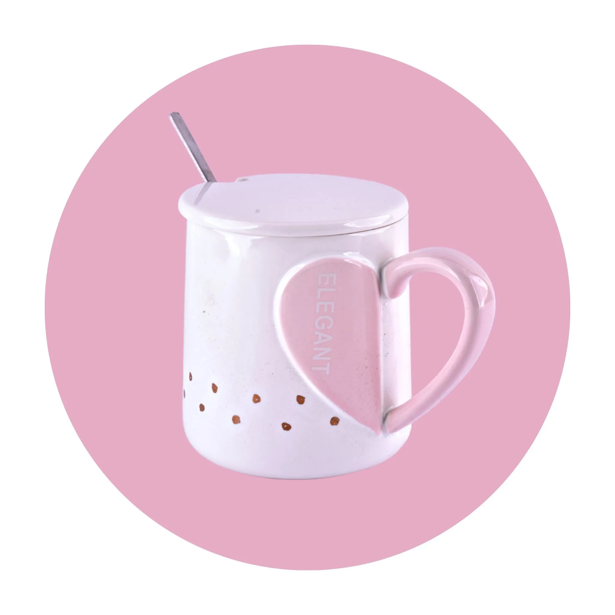 Hearts & Brews: Cute Mug with Lid & Spoon