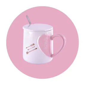 Hearts & Brews: Cute Mug with Lid & Spoon