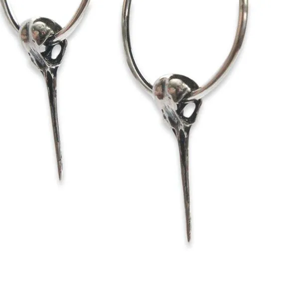 Hummingbird Skull Hoop Earrings