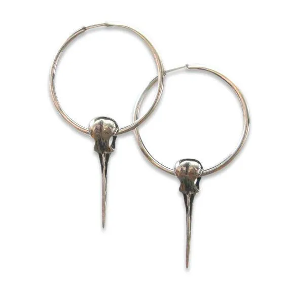 Hummingbird Skull Hoop Earrings