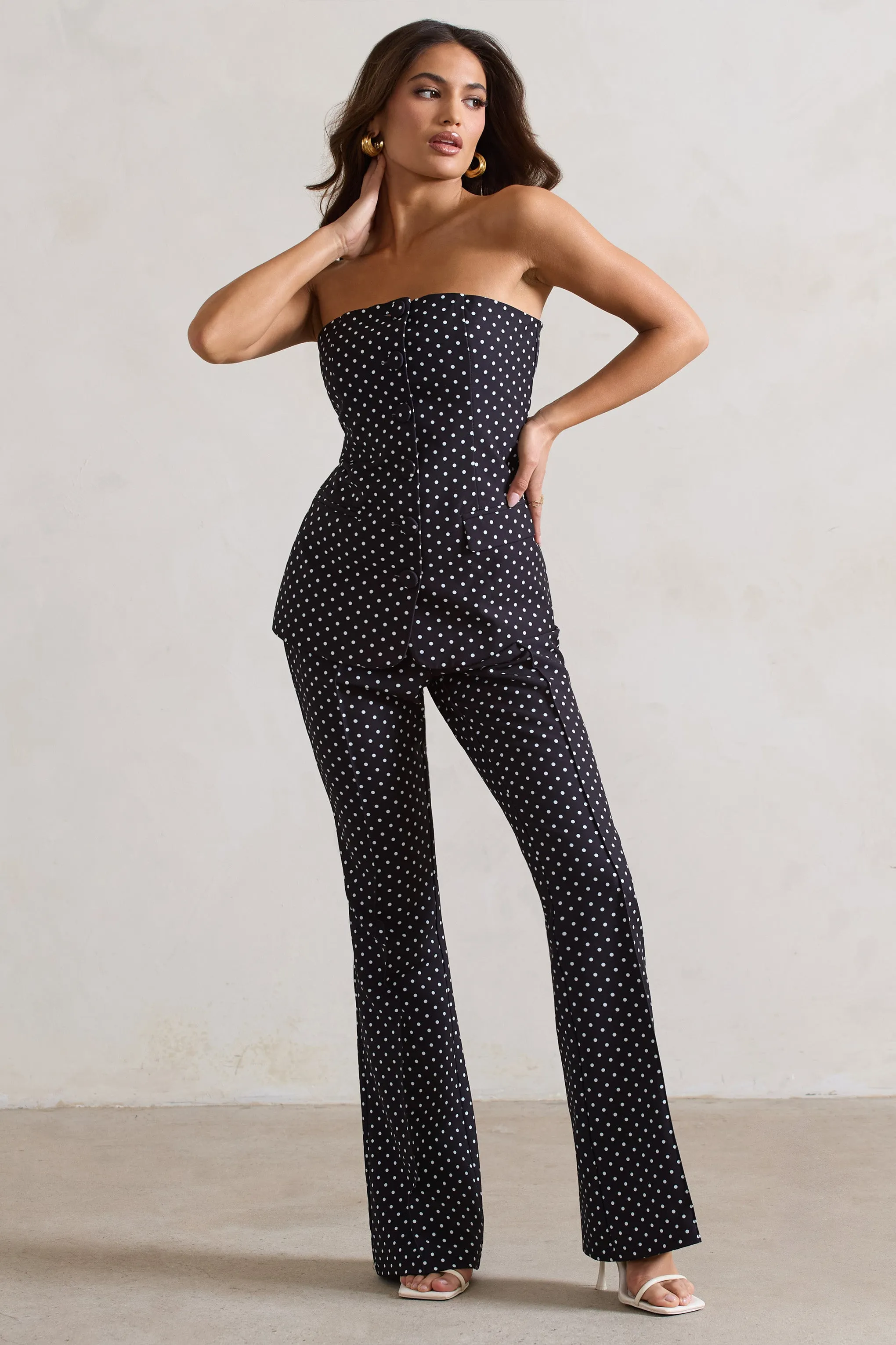 Kehlani | Black Polka Dot High Waist Wide Leg Trousers