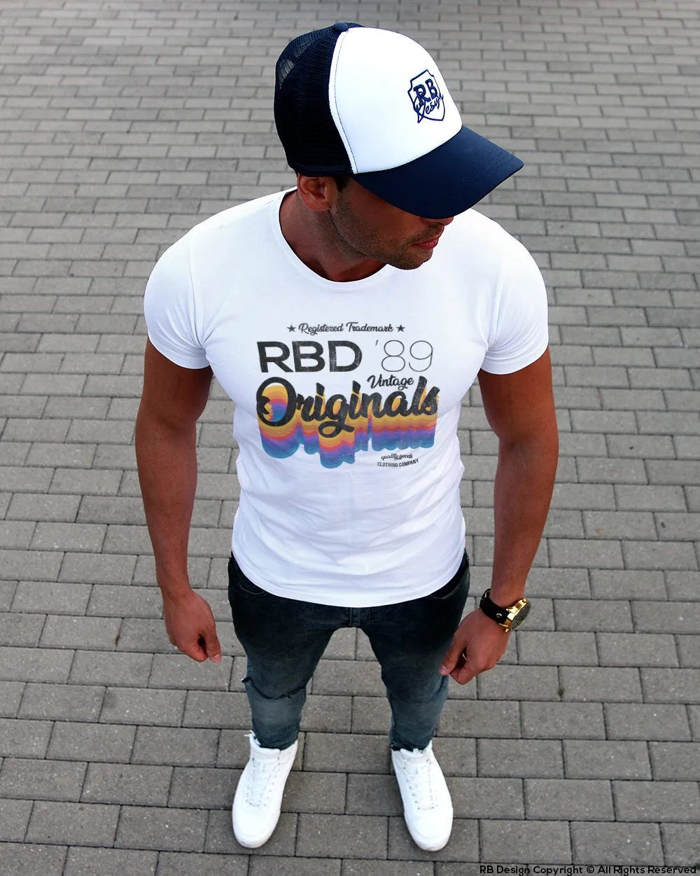 Men's White T-shirt RBD Originals Vintage Style MD879