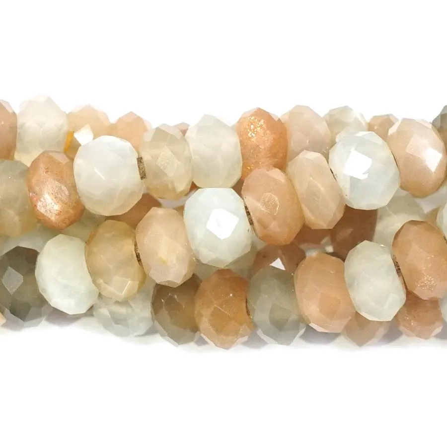 Mixed Moonstone 8mm Faceted Rondelle Large Hole (2-2.5mm) 8-Inch