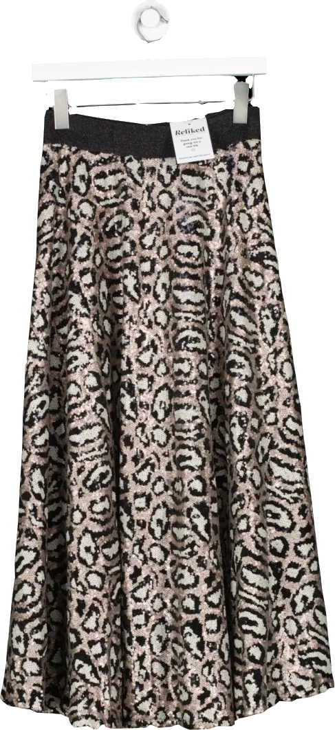 Nevada Love Black Animal Print Sequin Maxi Skirt UK S