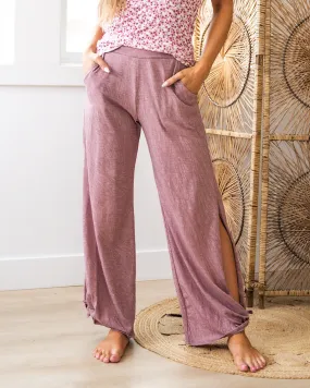 NEW! Split Side Tied Hem Lounge Pants - Vintage Raspberry