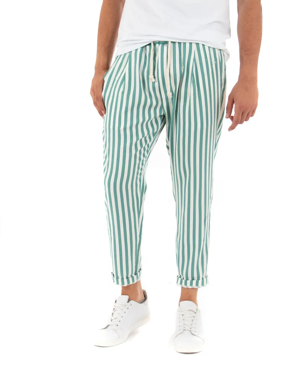 Pantaloni Uomo Pantalaccio Elastico Cotone Riga Stretta Verde GIOSAL-P3835A