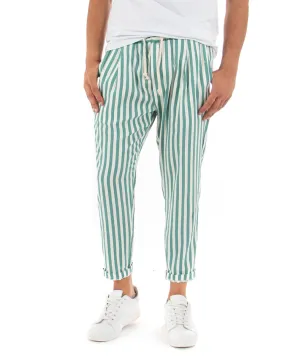 Pantaloni Uomo Pantalaccio Elastico Cotone Riga Stretta Verde GIOSAL-P3835A