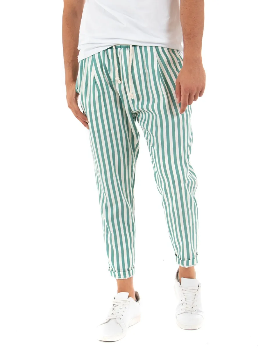 Pantaloni Uomo Pantalaccio Elastico Cotone Riga Stretta Verde GIOSAL-P3835A