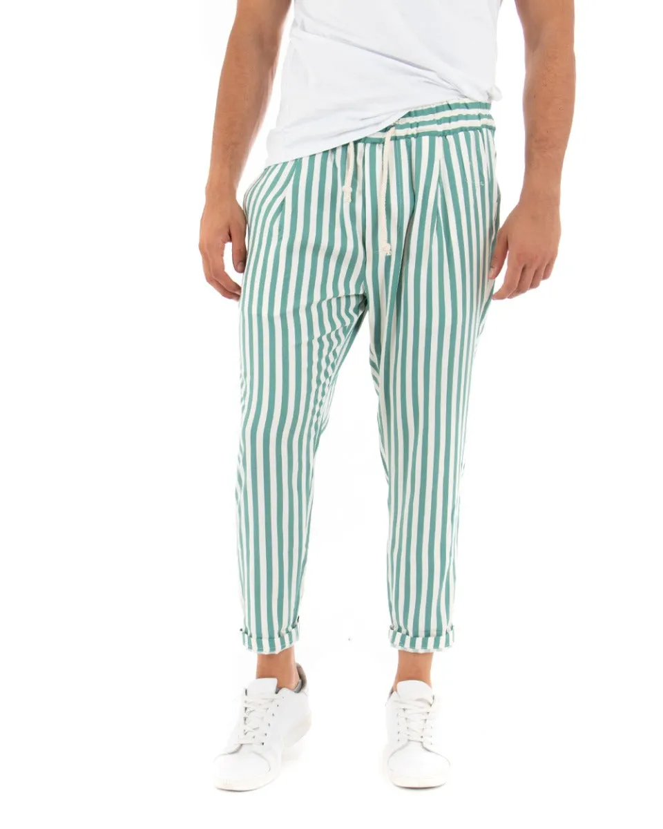 Pantaloni Uomo Pantalaccio Elastico Cotone Riga Stretta Verde GIOSAL-P3835A