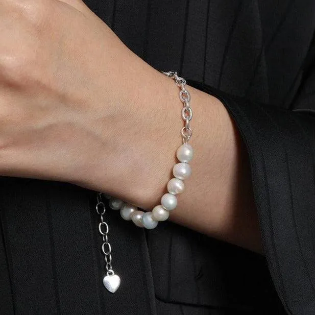 Pearl Beaded Chain Bracelet Sterling Silver