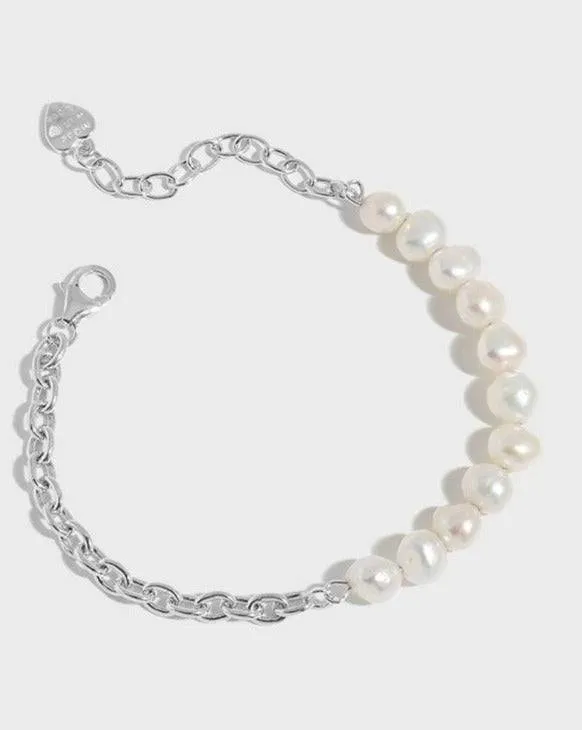 Pearl Beaded Chain Bracelet Sterling Silver