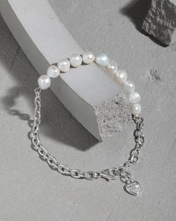 Pearl Beaded Chain Bracelet Sterling Silver